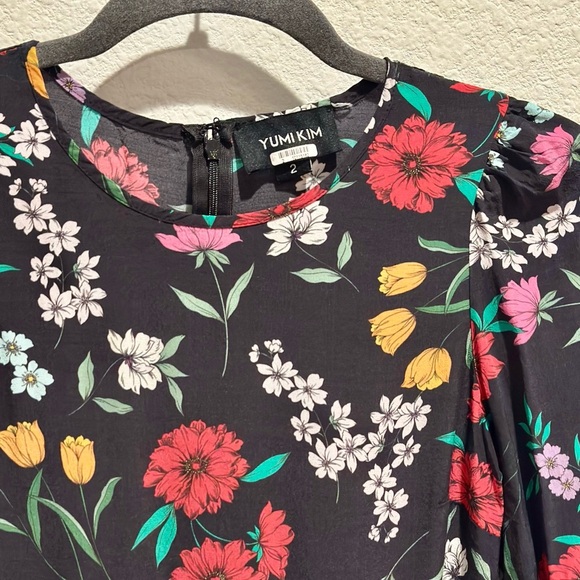 Yumi Kim Atika Black Floral Print Long Sleeve Mini Dress with Pockets- Size 2 - Picture 7 of 7